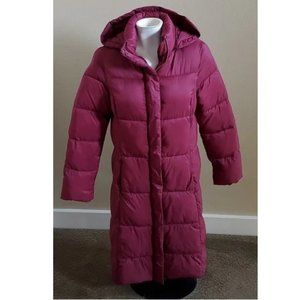 Womens Falls Creek Long Puffer Jacket Winter Coat Size SMALL Hood Maroon NWT